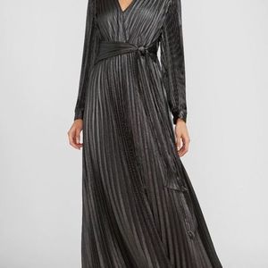 Metallic Pleated Tie Front Maxi Dress bride XS